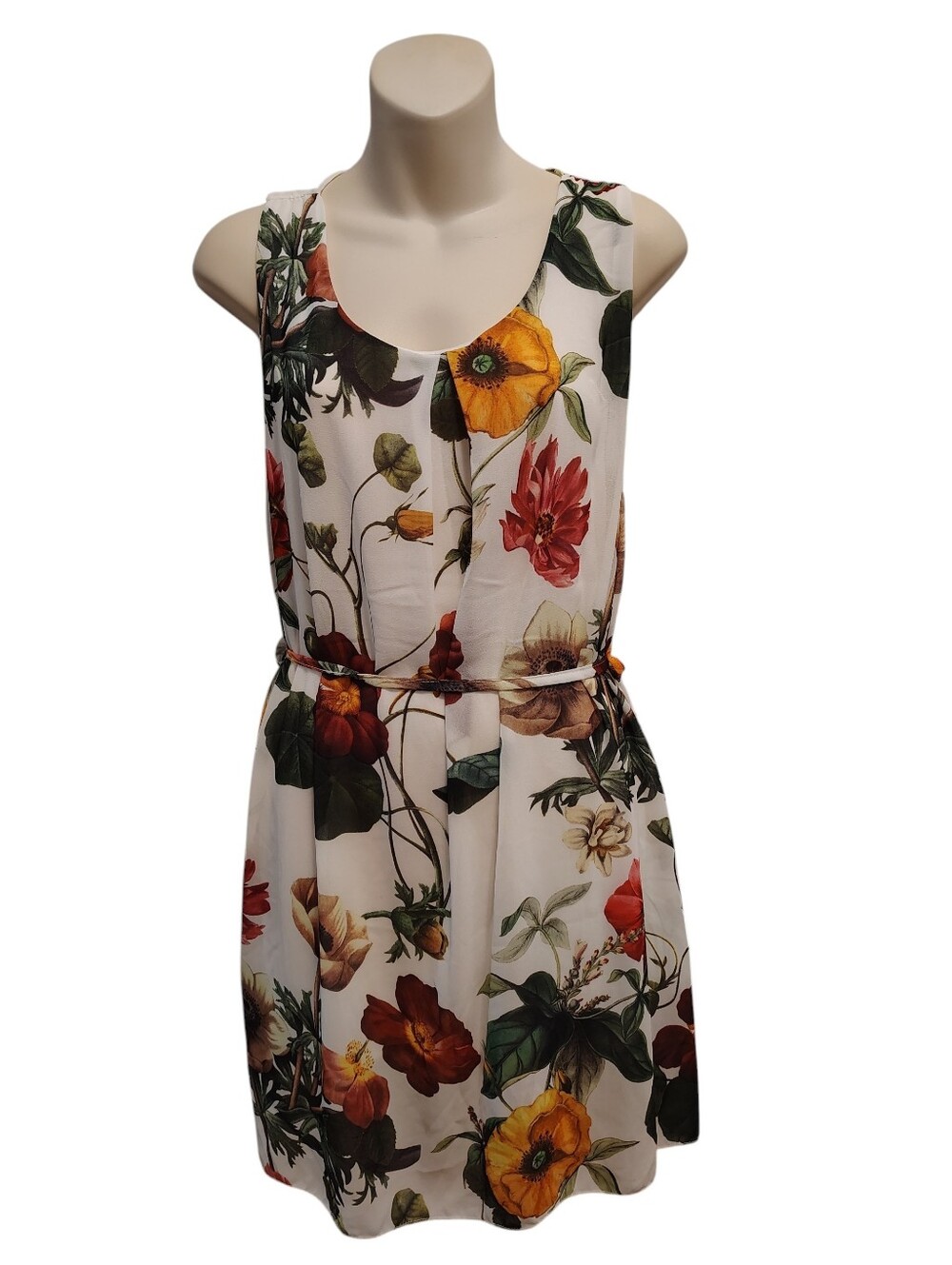 🇮🇹 Floral Sleeveless Scoop Neck Summer Dress - White with Multicolor Bloom